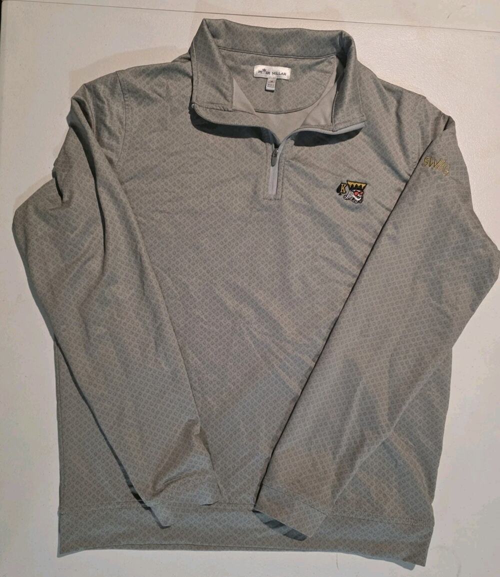 Peter Millar SWAG Golf King of Spades 1/4 Zip Pullover Mens Medium Gray